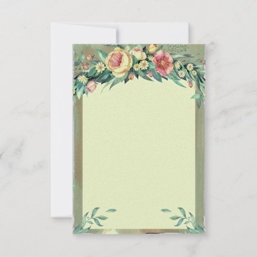 Waterverf Bloemengroen & Roze Trouwreceptie, Een e Kaart (Achterkant)