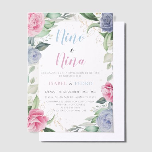 Waterverf Bloemengroen Spaans Geslacht Reveal Vellum Uitnodigingen (Offset)