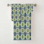 Waterverf bloemenhanddoek set met Navy en Greens Bad Handdoek (Insitu)