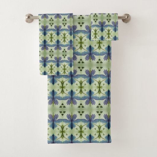 Waterverf bloemenhanddoek set met Navy en Greens Bad Handdoek (Insitu)