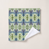 Waterverf bloemenhanddoek set met Navy en Greens Bad Handdoek (Wasdoekje)