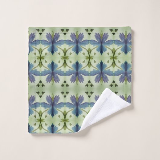 Waterverf bloemenhanddoek set met Navy en Greens Bad Handdoek (Wasdoekje)