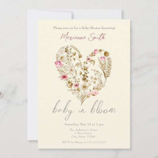 Waterverf bloemenhart Baby in bloei Baby shower Kaart (Voorkant)