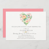 Waterverf Bloemenhart Baby shower Uitnodiging (Voorkant / Achterkant)