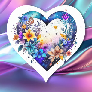  Waterverf Bloemenhart Hart Sticker