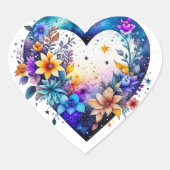  Waterverf Bloemenhart Hart Sticker (Voorkant)