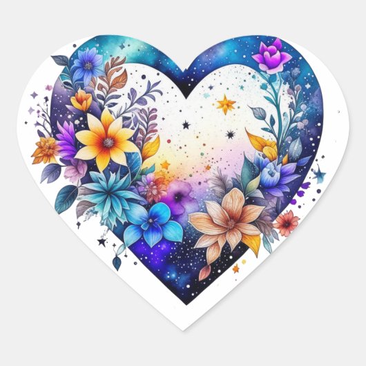  Waterverf Bloemenhart Hart Sticker (Voorkant)
