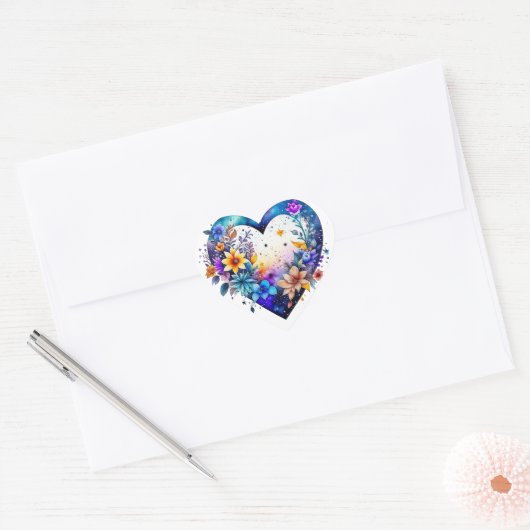  Waterverf Bloemenhart Hart Sticker (Envelop)