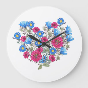 Waterverf bloemenhart, heldere wilde bloemen arran grote klok