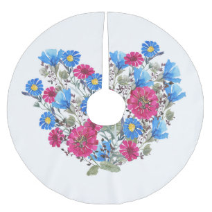 Waterverf bloemenhart, heldere wilde bloemen arran kerstboom rok