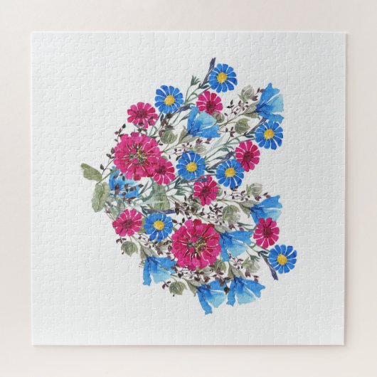Waterverf bloemenhart, heldere wilde bloemen arran legpuzzel (Horizontaal)