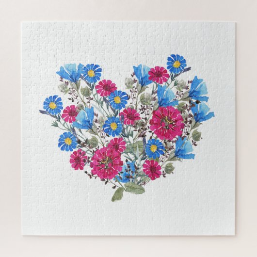 Waterverf bloemenhart, heldere wilde bloemen arran legpuzzel (Verticaal)