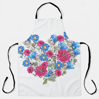 Waterverf bloemenhart, heldere wilde bloemen arran schort