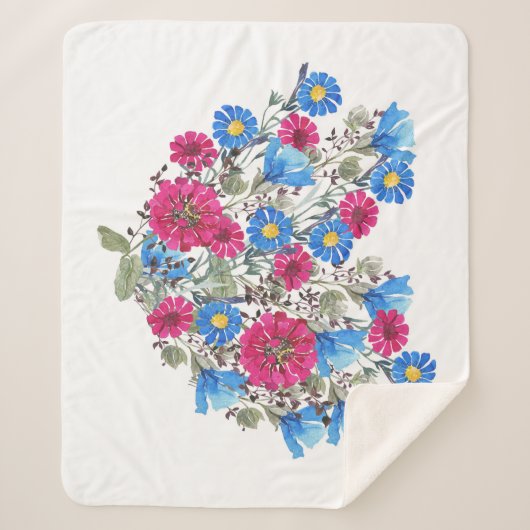 Waterverf bloemenhart, heldere wilde bloemen arran sherpa deken (Voorkant)