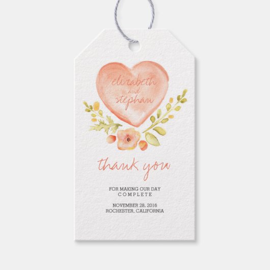 Waterverf Bloemenhart Romantische bruiloft Cadeaulabel (Voorkant)