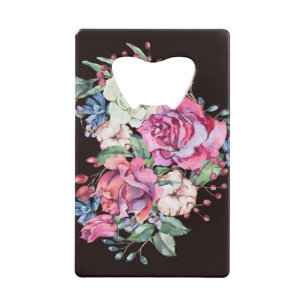 Waterverf bloemenhart: rozen. creditkaart flessenopener