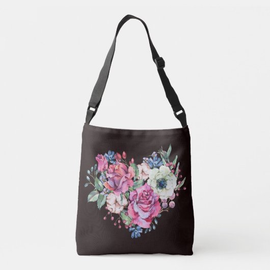 Waterverf bloemenhart:  rozen. crossbody tas (Achterkant)