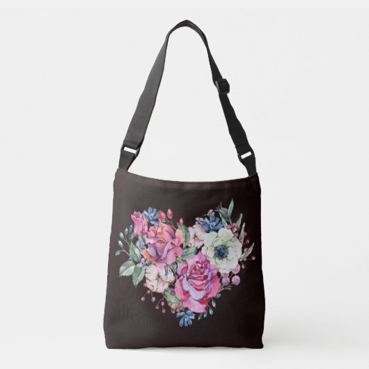 Waterverf bloemenhart: rozen. crossbody tas (Voorkant)