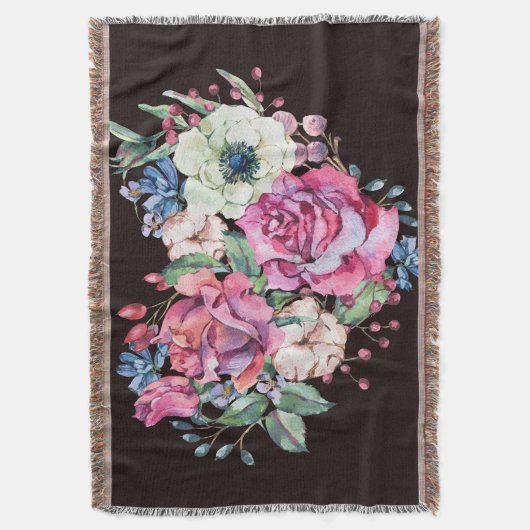 Waterverf bloemenhart:  rozen. deken (Voorkant Verticaal)