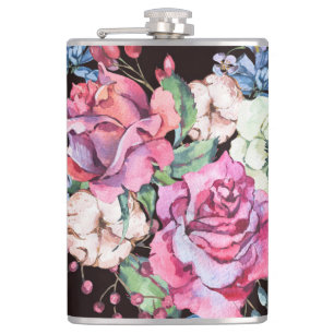 Waterverf bloemenhart: rozen. heupfles