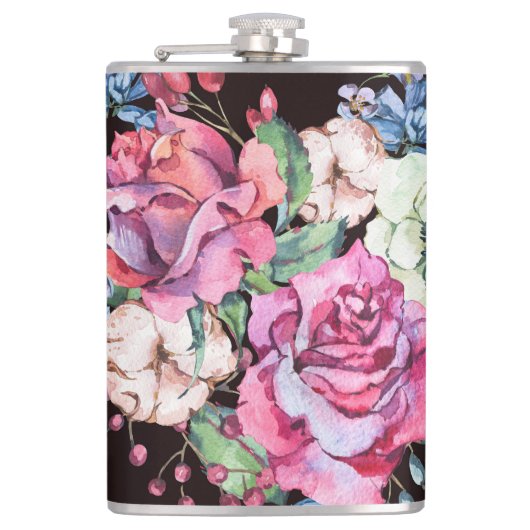 Waterverf bloemenhart: rozen. heupfles (Voorkant)