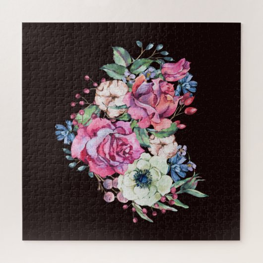 Waterverf bloemenhart:  rozen. legpuzzel (Horizontaal)