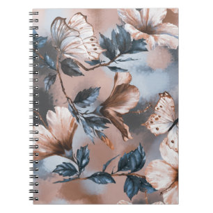Waterverf bloemenhibiscus, vlinderpatroon. notitieboek