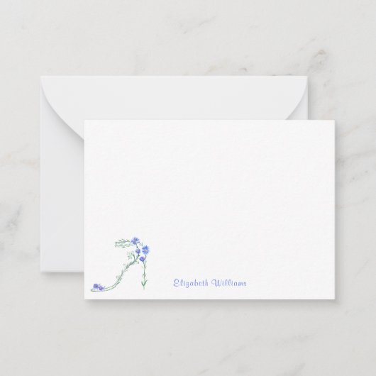 Waterverf bloemenhoge hak met vlinders notitiekaartje (Voorkant)