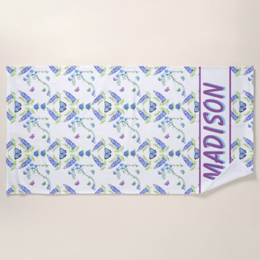 Waterverf bloemenhoge hak met vlinders strandlaken (Voorkant)