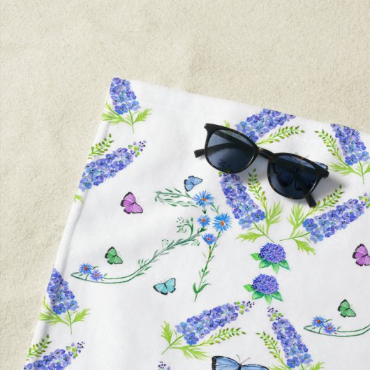 Waterverf bloemenhoge hak met vlinders strandlaken (In situ)