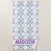 Waterverf bloemenhoge hak met vlinders strandlaken (Voorkant)