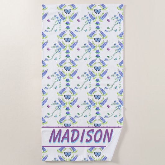 Waterverf bloemenhoge hak met vlinders strandlaken (Voorkant)