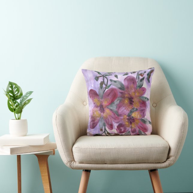 Waterverf bloemenhuis Decor vierkant kussen (Stoel)