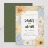 Waterverf Bloemenillustratie Huwelijk Kaart (Voorkant / Achterkant)
