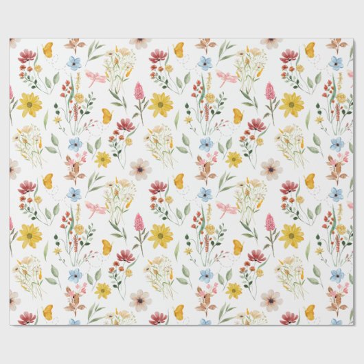 Waterverf Bloemenillustratie Wilde bloemen Cadeaupapier (Vlak)