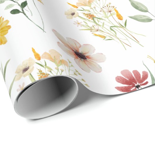 Waterverf Bloemenillustratie Wilde bloemen Cadeaupapier (Rol Hoek)