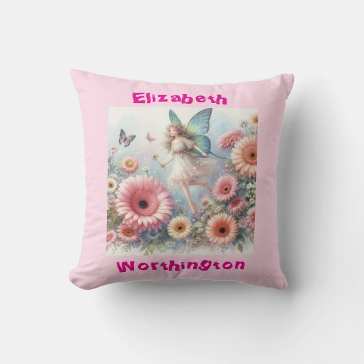 Waterverf bloemenkabouter prinses typografie roze kussen (Voorkant)