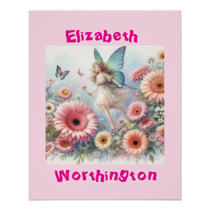 Waterverf bloemenkabouter prinses typografie roze  perfect poster