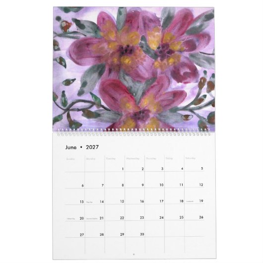 Waterverf Bloemenkalender Kalender (Jun 2027)