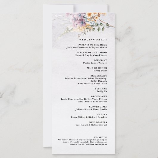 Waterverf Bloemenkalligrafie bruiloft programma (Achterkant)