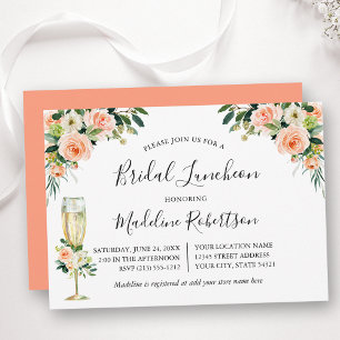 Waterverf Bloemenkalligrafie Koraal Bridal Lunch Kaart