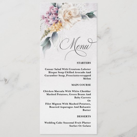 Waterverf Bloemenkalligrafie Moderne bruiloft Menu (Voorkant)