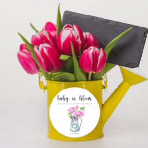 Waterverf bloemenkan - baby in bloei ronde sticker