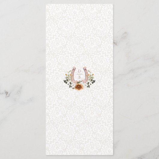 Waterverf Bloemenkant Western Hoefijzer Monogram Menu (Achterkant)