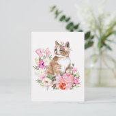 Waterverf bloemenkat briefkaart (Staand voorkant)
