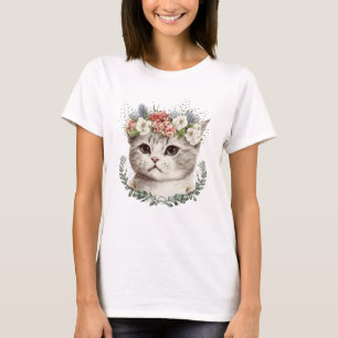 Waterverf Bloemenkat Schattige T-shirt