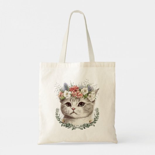 Waterverf Bloemenkat Schattige Tote Bag (Achterkant)