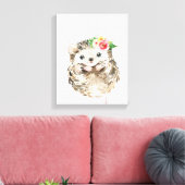 Waterverf Bloemenkind Egel, Bosdieren Canvas Afdruk (Insitu (Woonkamer))