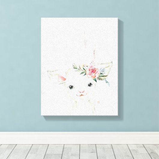 Waterverf Bloemenkind Lammetje Canvas Afdruk (Insitu (Houten vloer))