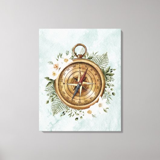 Waterverf Bloemenkompas Canvas Afdruk (Voorkant)